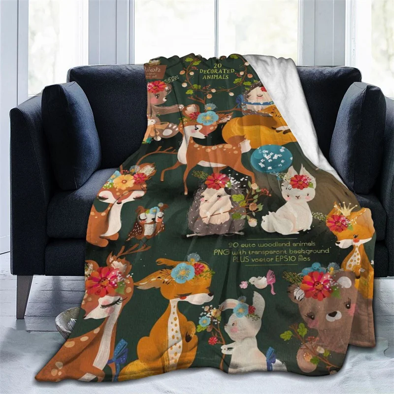 

Happy Animal Family Navajo Cubre Camara Green Throw Blanket 3D Print On Demand Sherpa Super Comfortable For Sofa Thin Quilt