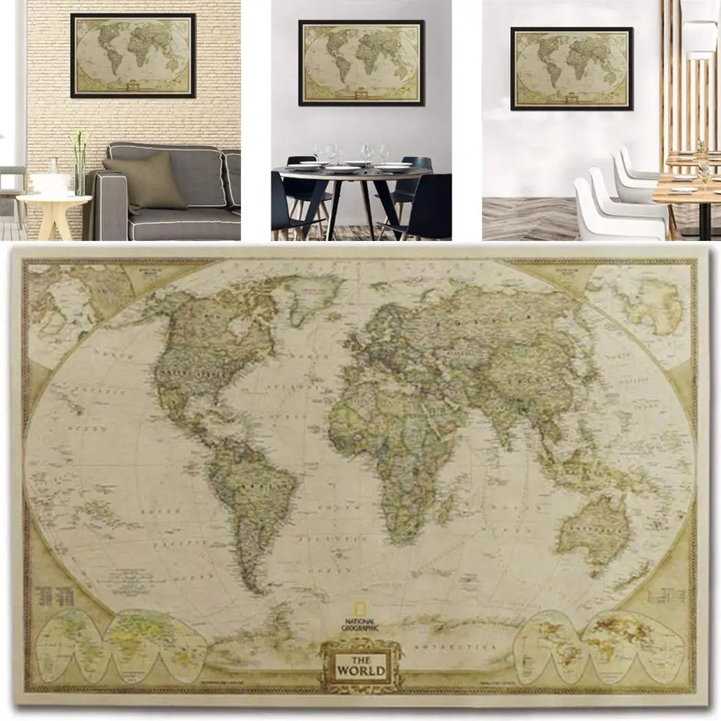 Древняя карта мира Античный стиль Карта крафт бумага плакат как картина