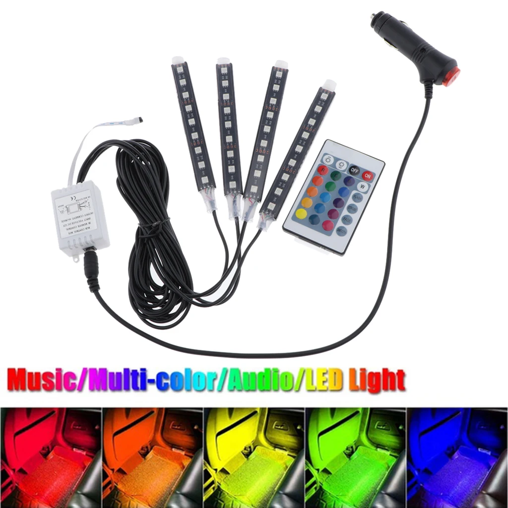 

4 Piece 9 LED Car Auto Strip Light Decorative Lamps Interior 7 Light