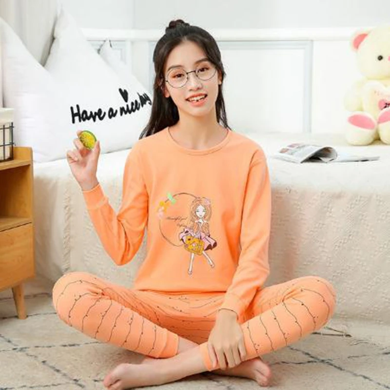 Зимние Детские пижамы хлопковые комплекты для подростков пижама с изображением