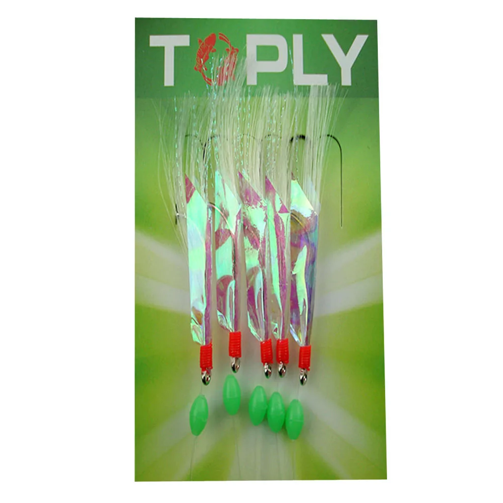 5 шт. рыболовные снасти колючие крючки 3/0 светящиеся ленты из фольги