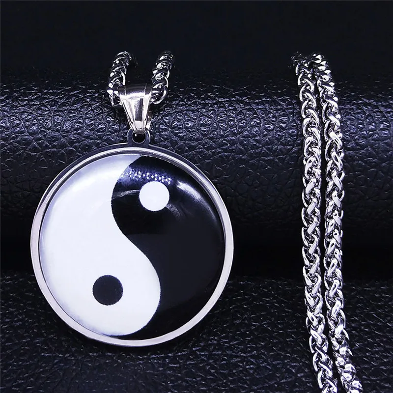 2023 Yin Yang Gossip Stainless Steel Chain Necklace Women/Men Silver Color Statement Necklaces Jewelry cadenas mujer NBL5148S03