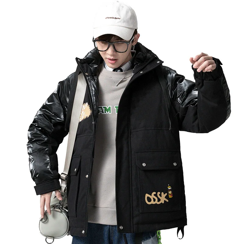 

2021 Winter Men's New Stand Collar Hooded Jacket And Fashion Brand Multi Pocket Down Jacket