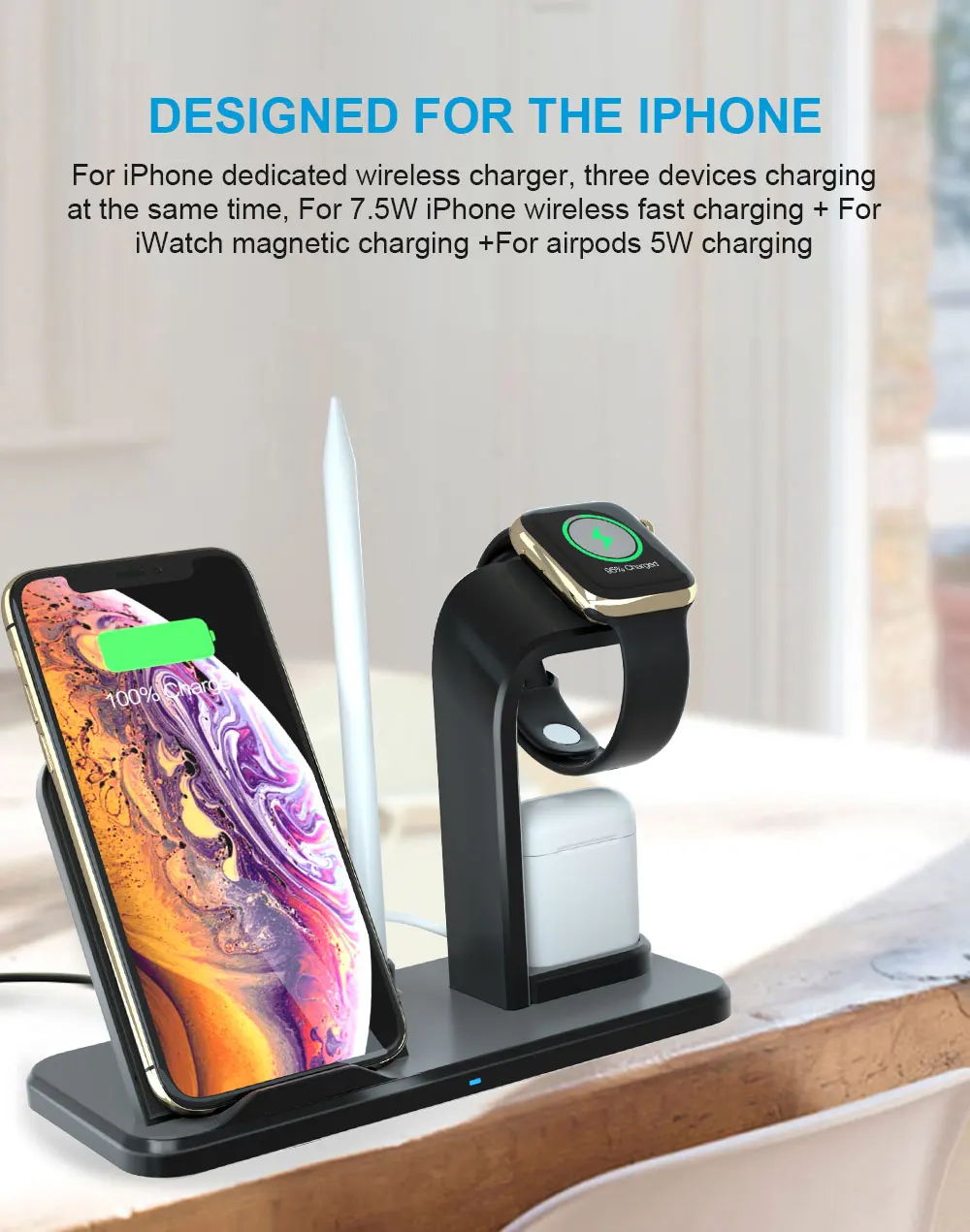 Qi Беспроводная зарядная док-станция держатель для Apple Watch 4 3 2 Airpods iPhone 11 Pro X XS Max XR 8 Plus Индукционная зарядная станция