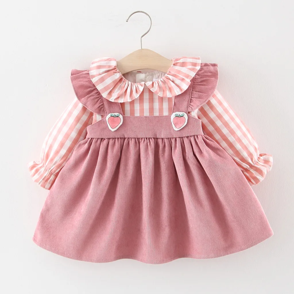 TELOTUNY Baby Girl Dress Long Sleeve Autumn Winter Ruffle Plaid Strawberry Party Infant Kid Patchwork Dresses Vestido 1108 | Детская