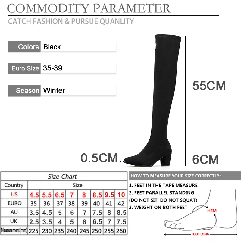 

BYQDY 2021 Winter Suede Long Boots 6cm High Heel Over-the-Knee Boots Fashion Elastic Boots Thick Heel Pointed Toe Ladies Boots