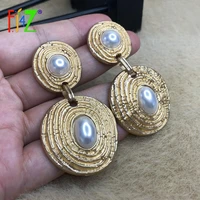 f j4z golden alloy big earrings for women simulated pearls geometrical statement dangle earrings party jewelry gifts dropship