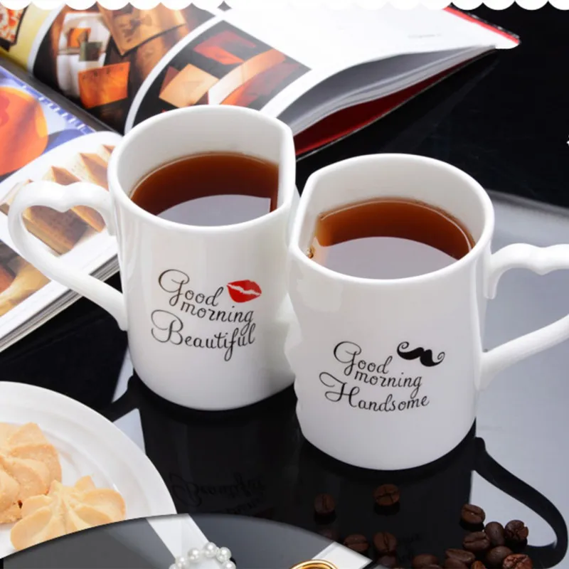 Две креативные кофейные чашки двойная миска керамическая подарок на день