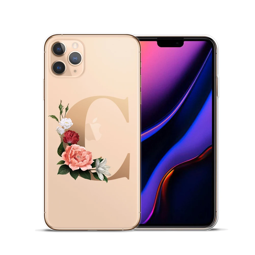 custom 26 english name letters flower initial case for coque iphone 11 pro max x xs max xr 6s 6 7 8 plus silicone phone cover free global shipping