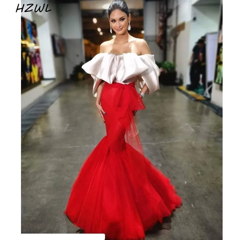 

Aso Ebi Red Sexy Prom Dresses Off The Shoulder Short Sleeves Mermaid Evening Dress Arabic Cheap Simple vestido de festa