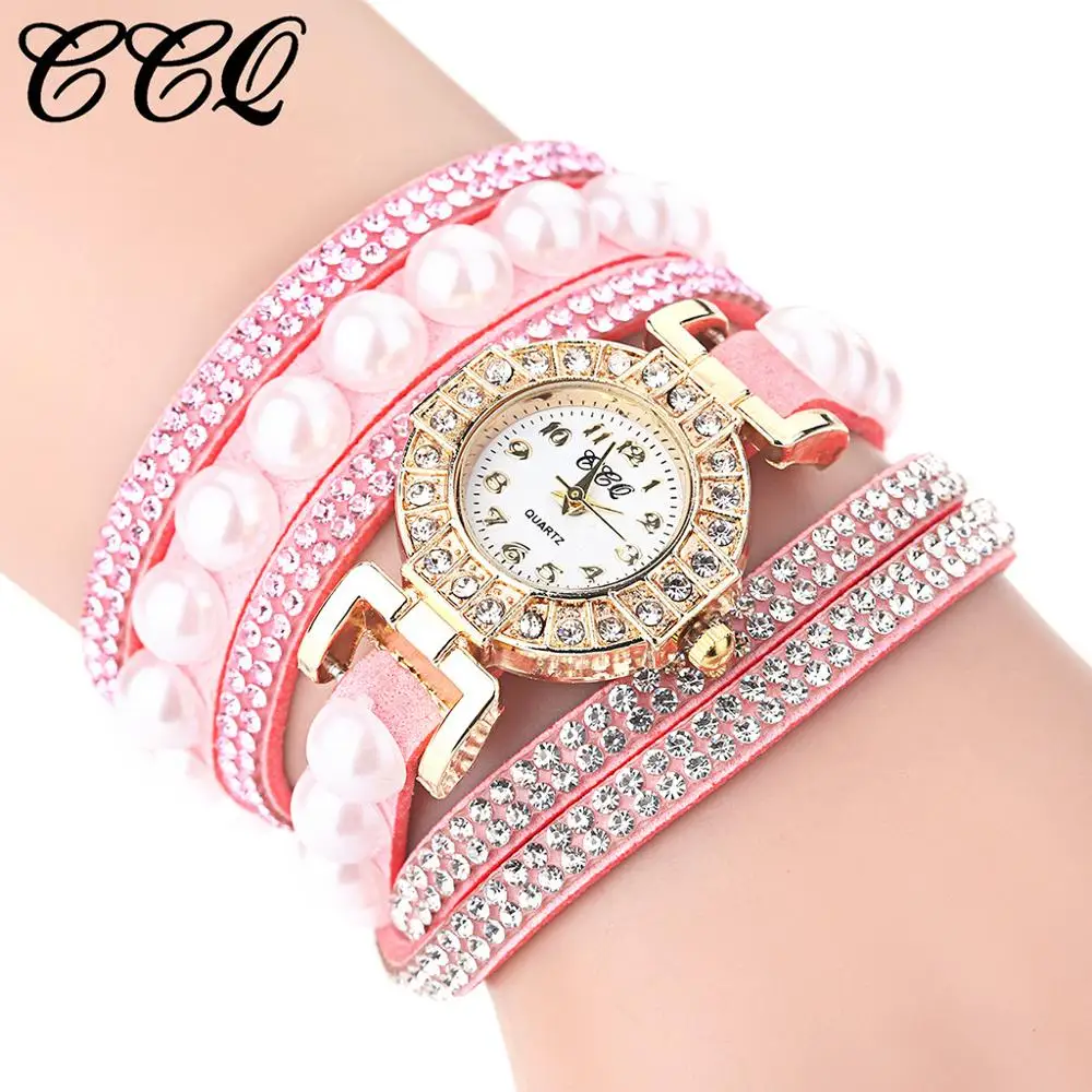 

CCQ Women Rhinestone Watches Vintage Shining Crystal Pearl Bracelet Dial Analog Quartz Wrist Watch Girlfriend Gift Relogio