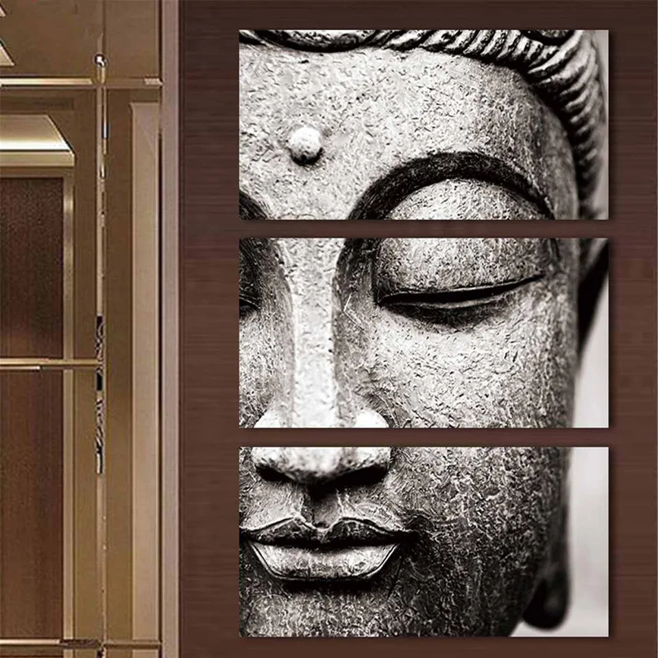 

Triptych Picture Diy 5d diamond painting 3 pcs Buddha face cross stitch Full square Round diamond embroidery Rhinestones Mosaic