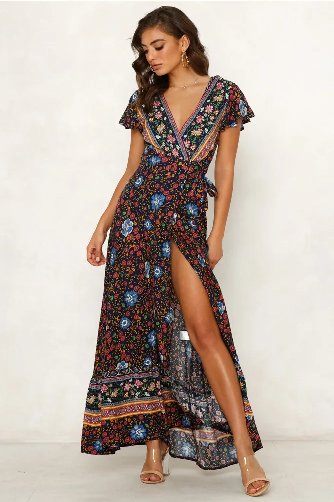 

Summer leisure hot-selling holiday print dress sexy long dress women's clothing