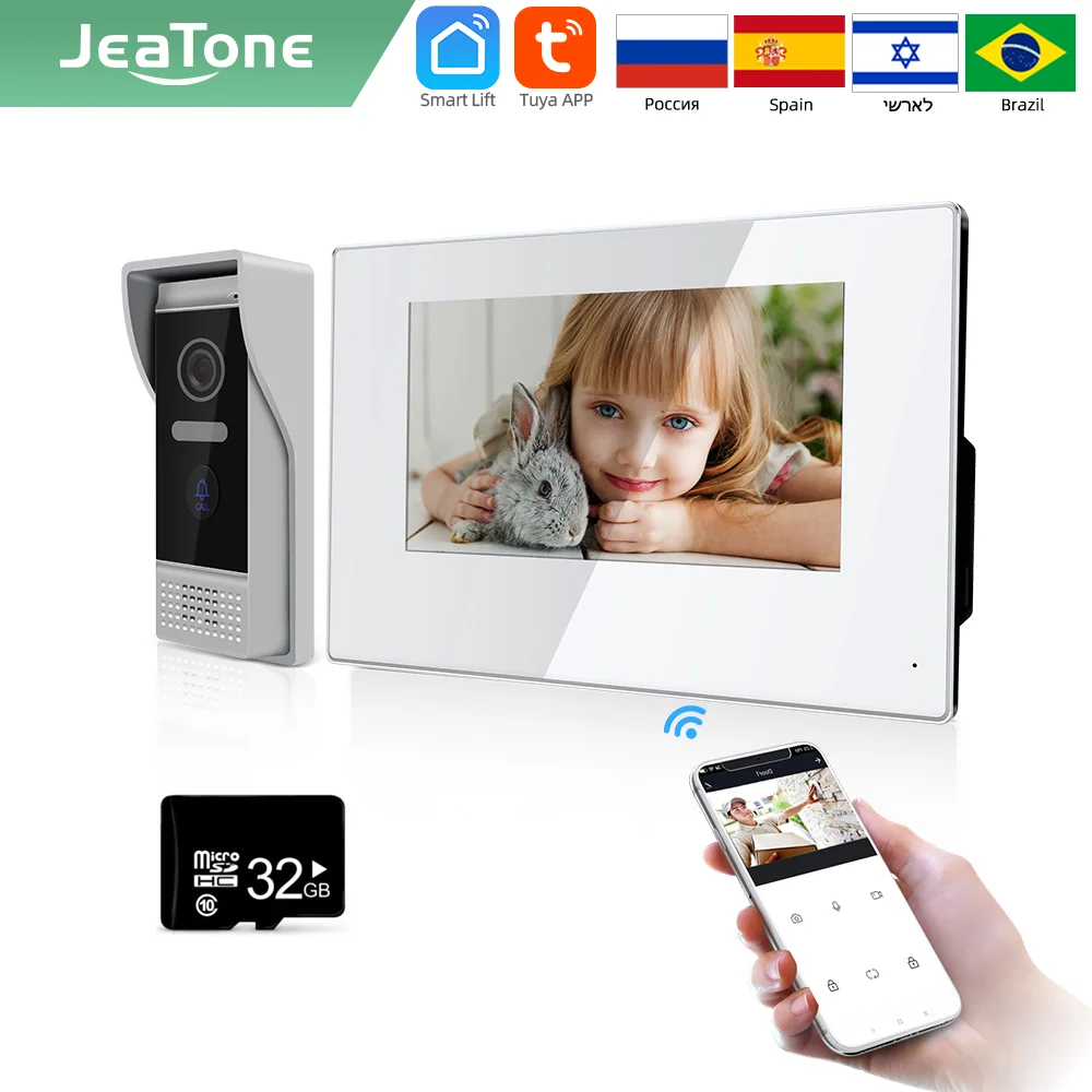 

Jeatone Tuya smart 7 inch IP WIFI video intercom for home Motion Detection Monitor Doorbell 720P/AHD 32G Doorphone White/Black