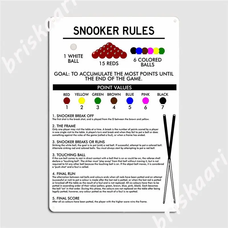 

Snooker Rules Metal Sign Cinema Living Room Party Retro Wall Decor Tin Sign Poster