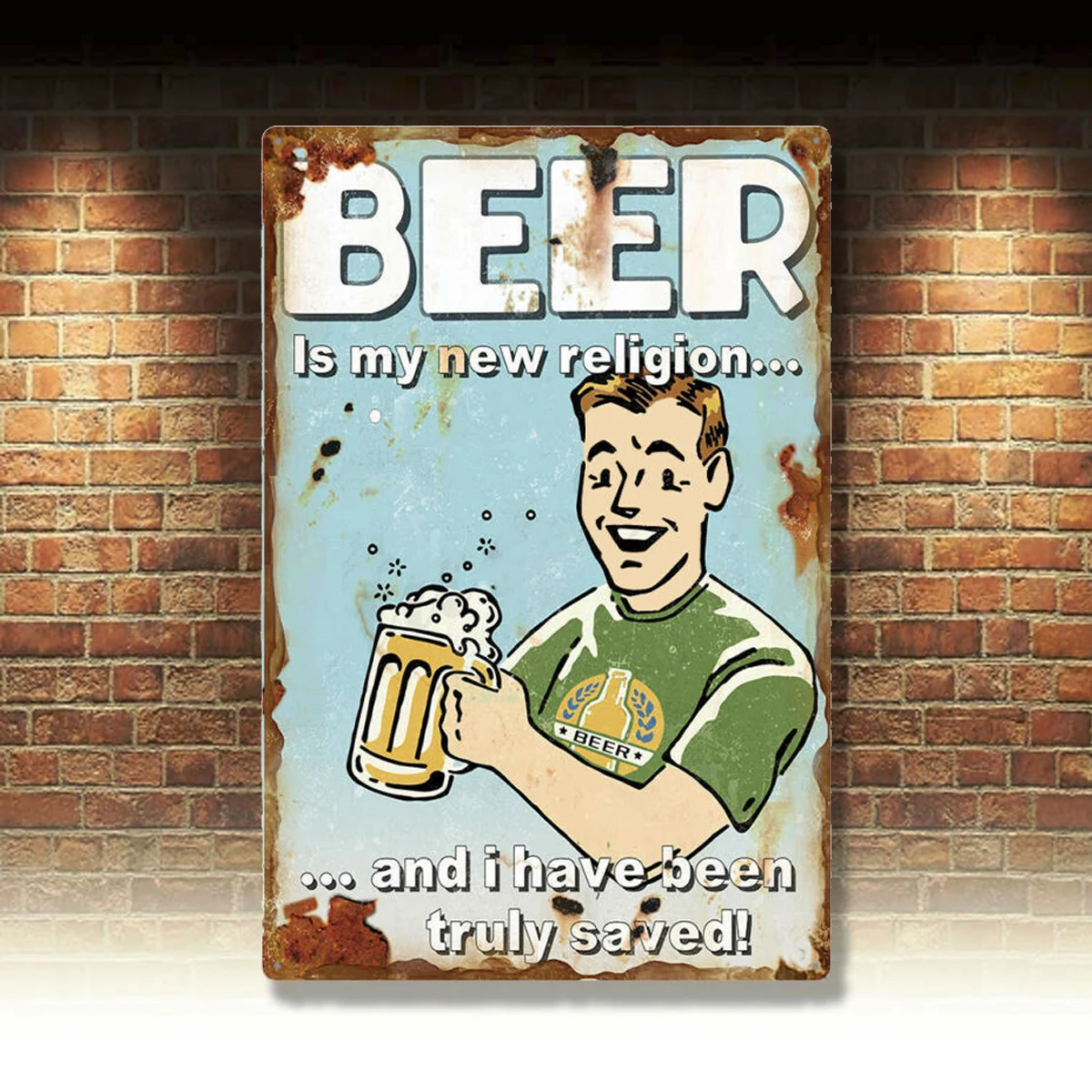 

Metal Tin Sign Beer Is My New Religion Bar Pub Home Vintage Retro Poster