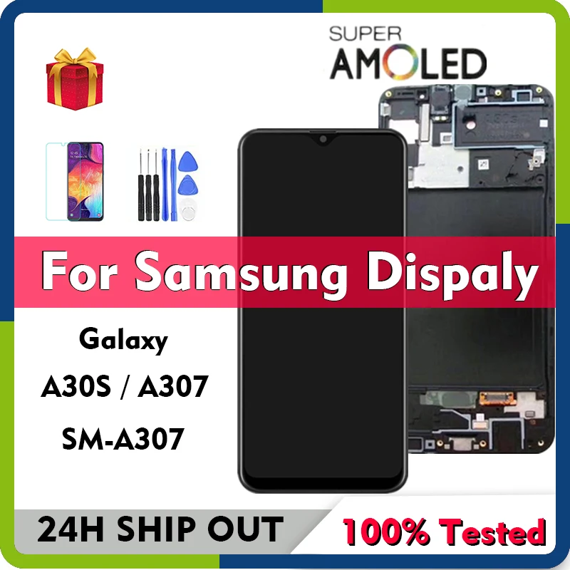 

ЖК-дисплей Super AMOLED для Samsung Galaxy A30S SM-A307F A307FN, сенсорный экран, дигитайзер в сборе для Samsung a30s, A307, ЖК-дисплей