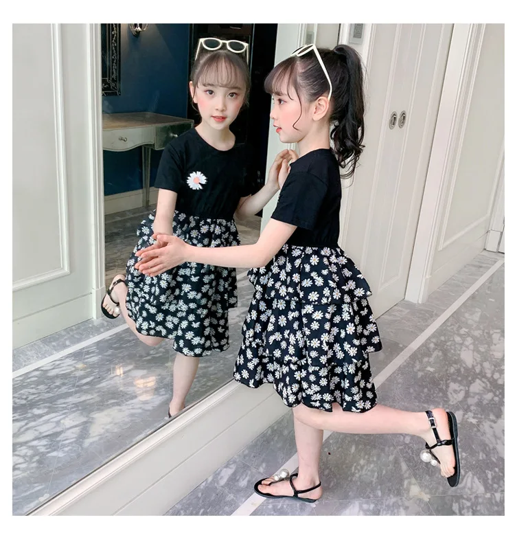 2020 летнее платье для девочек Детское Одежда маленьких Короткая рубашка с