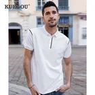 KUEGOU 2022 летняя белая рубашка поло в стиле пэчворк, Мужская модная приталенная рубашка с коротким рукавом, брендовая одежда, топ 2022 90064