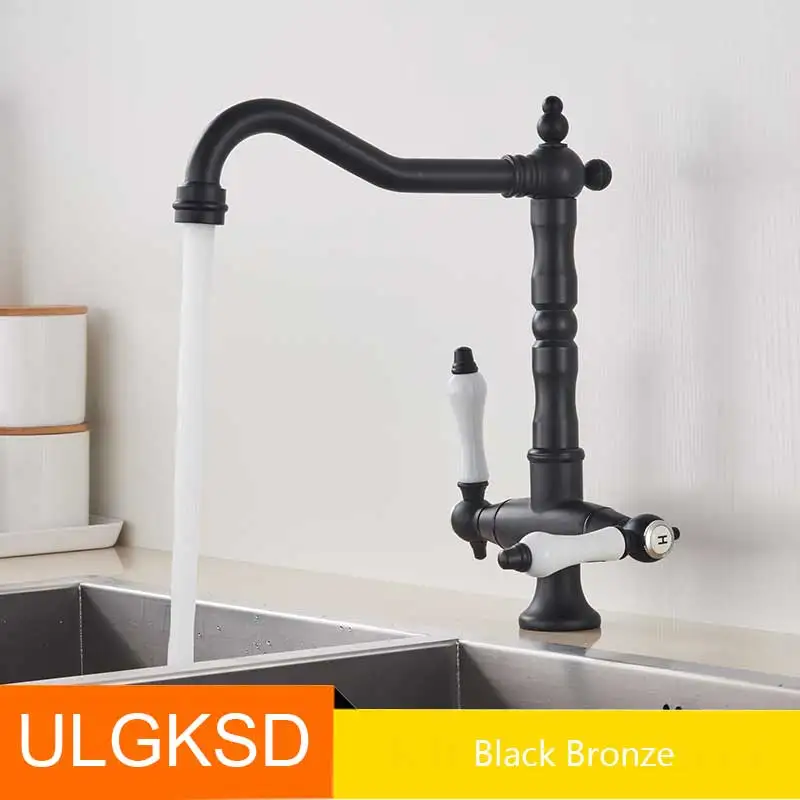 Black Bronze ULGKSD черный бронзовый бюстгальтеры для кухни смесители для холодной и горячей кухни смеситель с одной ручкой Смеситель кран 360 Вращение кухонный водопроводный кран - Цвет: Black Bronze