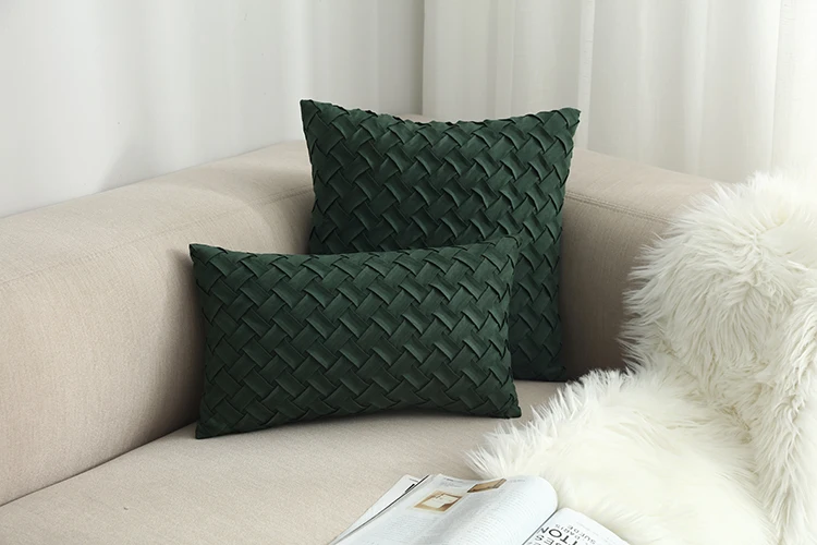 D Blue Cushion Cover Soft Faux Suede Home Decorative Navy Pillow Cover Woven Pattern Green 45x45cm/30x50cm - Цвет: D