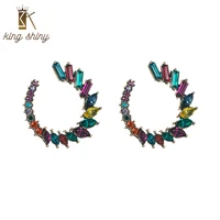 king shiny trendy colorful crystal stud earrings for woman elegant geometric round statement hoop earrings girls party jewelry