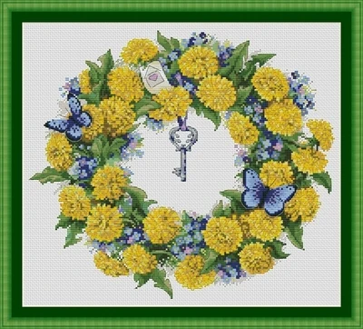 

wreath series-yellow butterfly key Counted Cross Stitch 11CT 14CT 18CT DIY Cross Stitch Kits Embroidery Needlework Sets