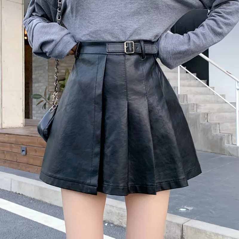 

Retro Pu Leather Skirt Y2k Women 2021 Summer Streetwear Gothic Short Skirts Girl Casual Fashion Elastic Ball Gown dark academia