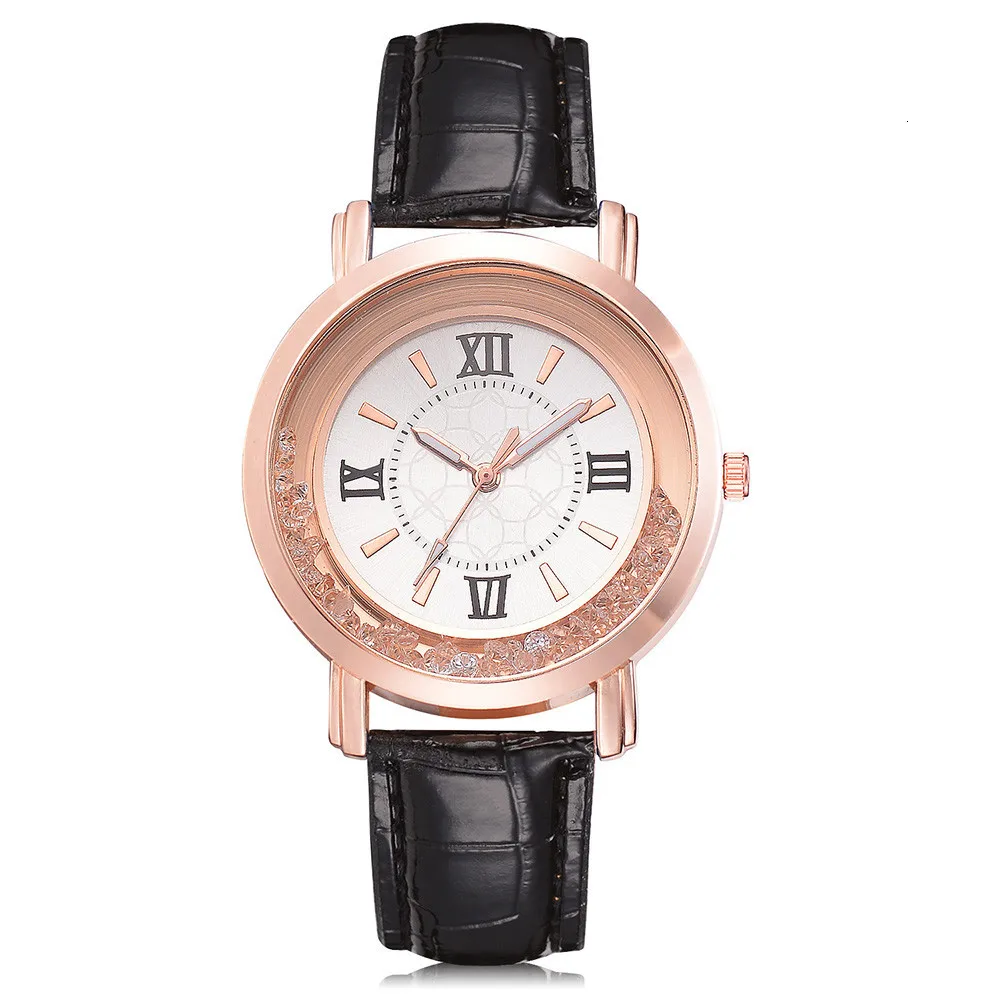 Новые женские часы кожаный браслет со стразами наручные Для женщин моды часы женские металлические аналоговые кварцевые часы, наручные часы с механизмом, детские часы - Цвет: Black