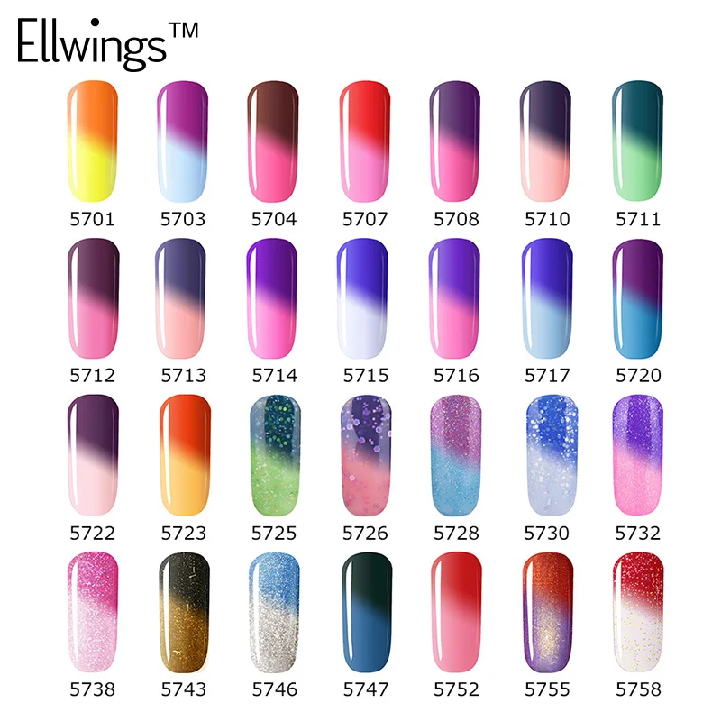 Ellwings 1 шт. Гибридный Гель-лак для ногтей, меняющий цвет, впитывающий цвет, Цветной Гель-лак для ногтей, Термическое изменение цвета, УФ Гель-лак для ногтей