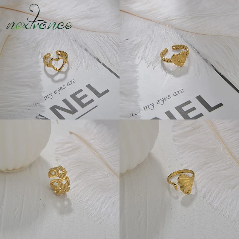 

Винтажное кольцо Nextvance золотого цвета из нержавеющей стали Регулируемые кольца в форме листьев сердца Луны солнца парные женские кольца Св...