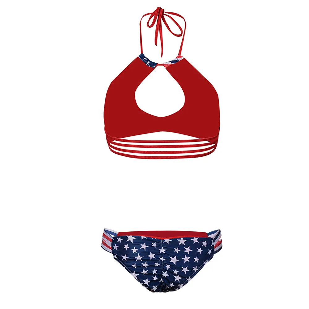 Женский бандажный комплект бикини с американским флагом купальник