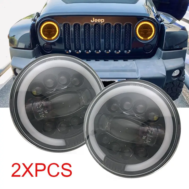 

Car Light Assembly 7inch H4 LED Headlight DRL Halo Angle Eyes 12V 24V High Low Turn Signal for Lada Niva Offroad 4x4