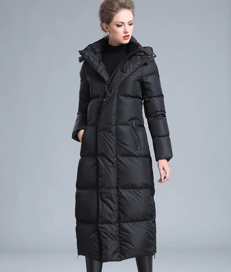 

Women's winter clothing puffer zipper down coat big size 4XL black gray navy blue thick warm large size long down jacket