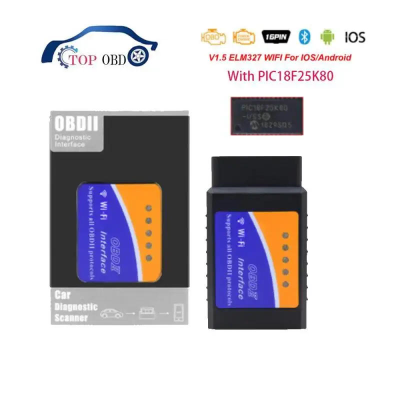 OBD2 ELM 327 V1.5 wi-fi Bluetooth PIC18F25K80 Scanner elm327 obd wifi Code Reader for Android/iOS OBD 2 Adapter Car Diagnostic