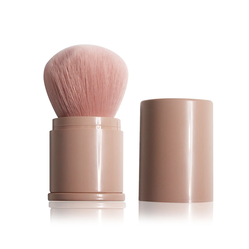 Телескопическая розовая мягкая синтетическая щеточка для макияжа с чехлом