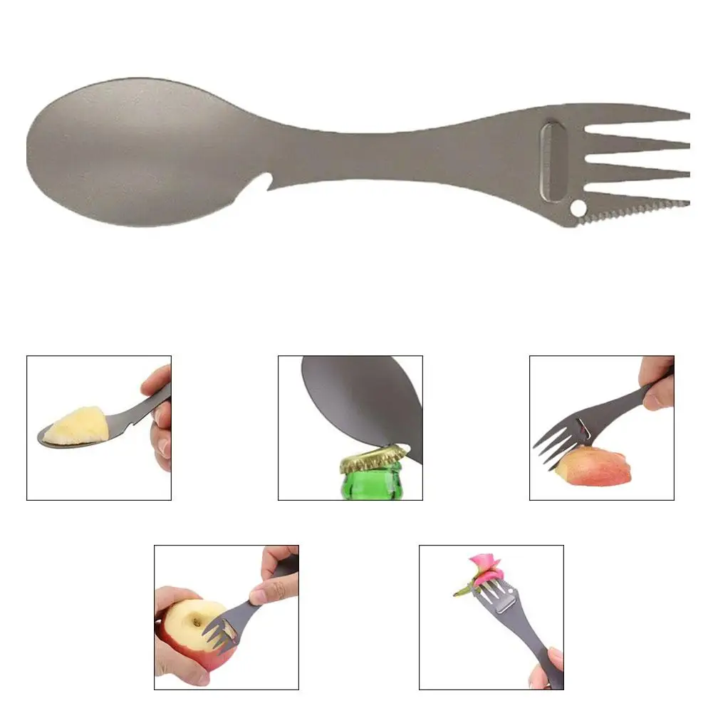 Портативный кемпинговая вилка ложка многофункциональный Нержавеющая сталь 5 в 1