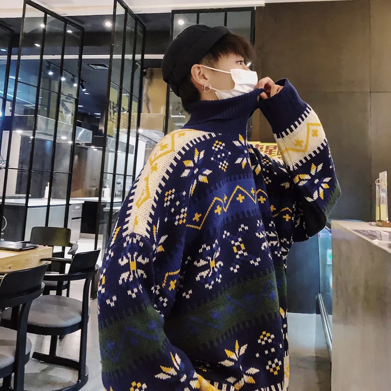 Liketkit Мужская водолазка свитера 2019 для мужчин с принтом контрастный цвет рукав