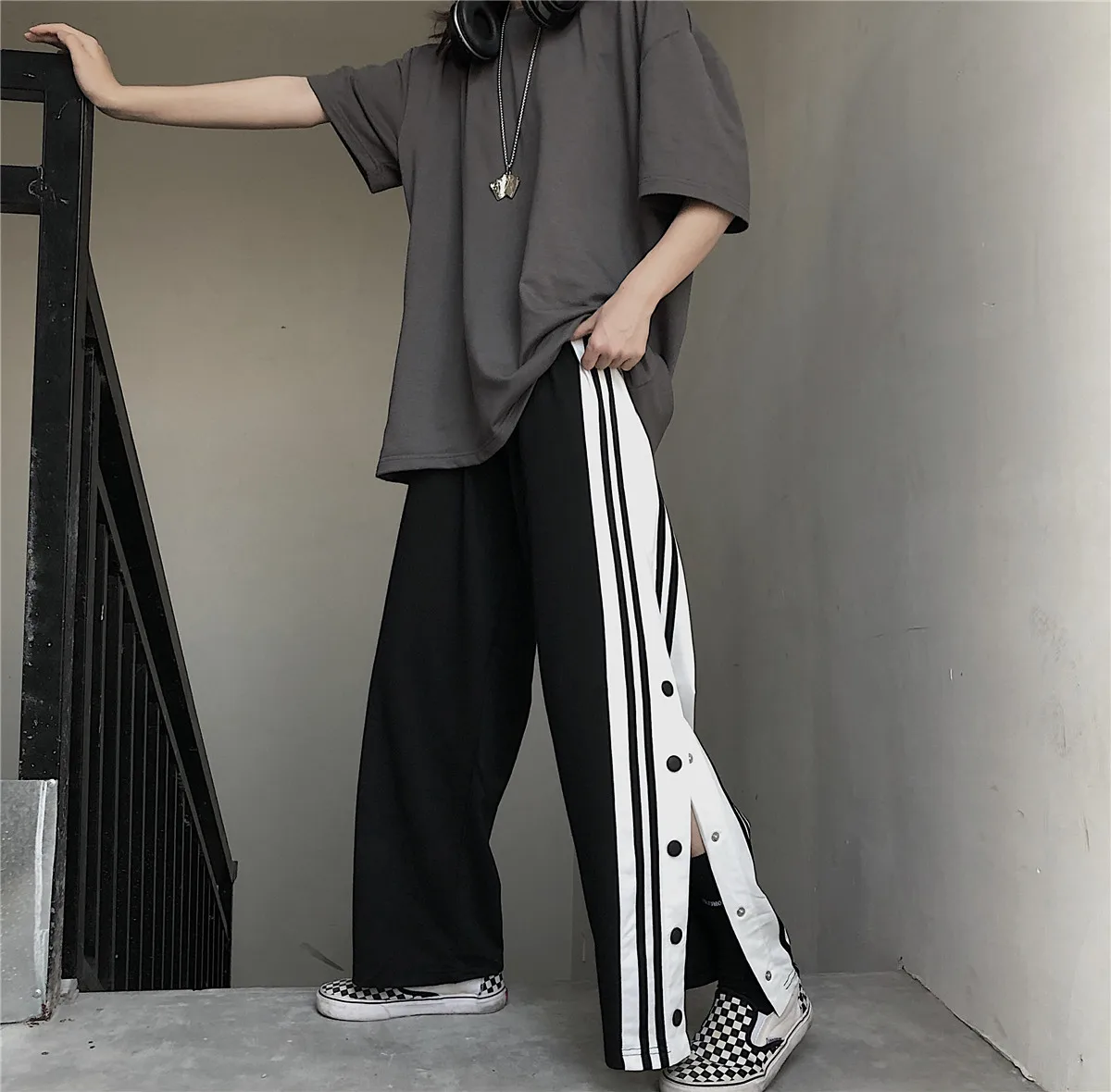 

Women's Pants Jogger Sweatpants Casual Wide Leg Pants Women's Striped Hip Hop Sweatpants Streetwear Women's Button Pants