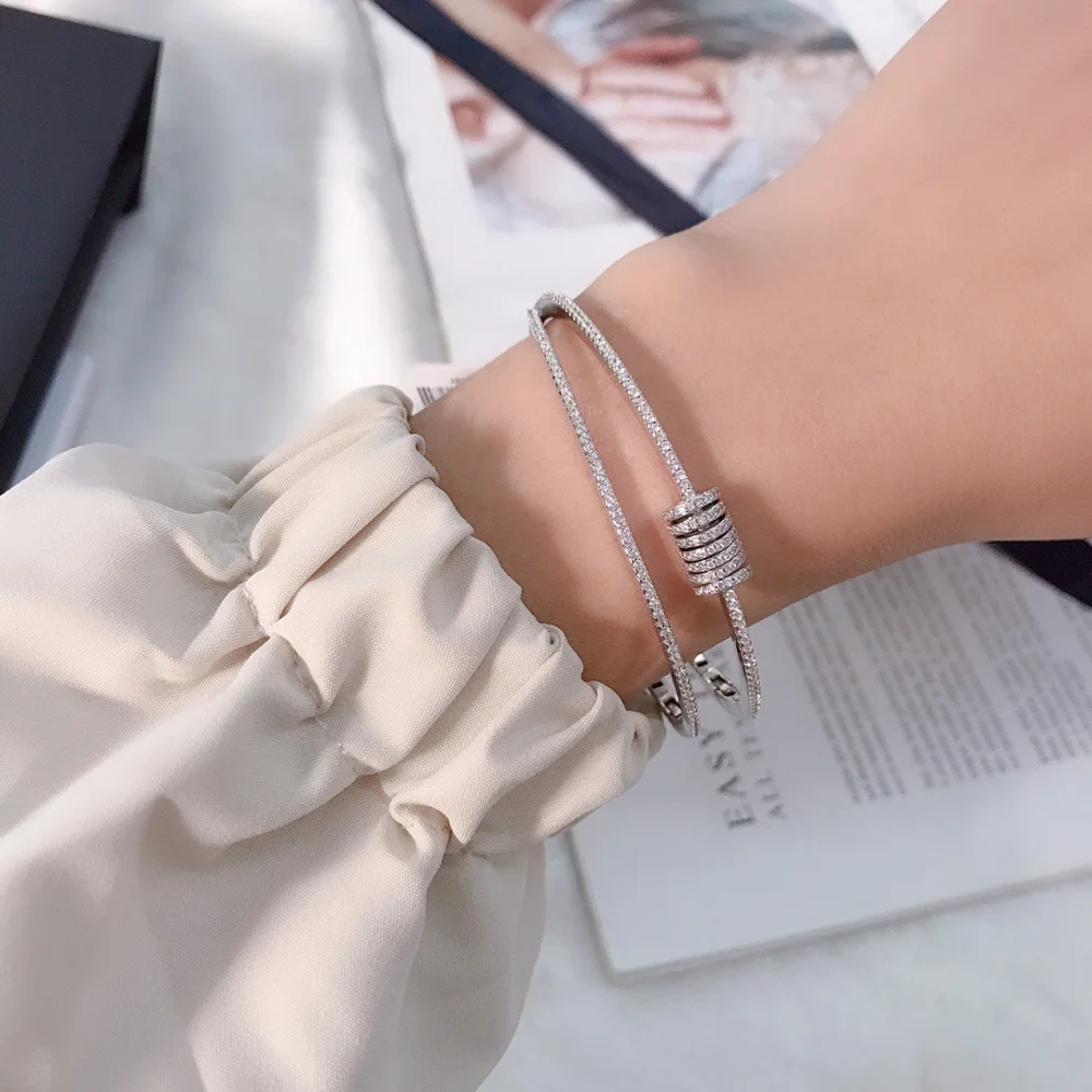 925 стерлингового серебра для женщин с двойным рядом камней мульти браслеты