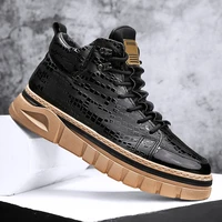 high quality leather mens ankle boots shoes winter warming mens black casual boots with fur outdoor trend lace up mens boots