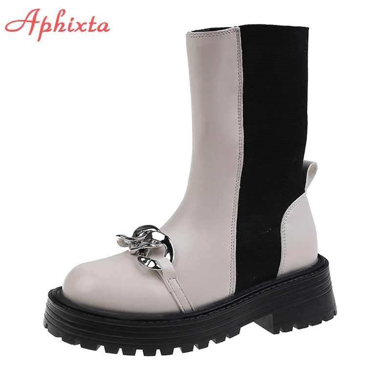 

Aphixta Winter Chelsea Platform Boots Women 2021 New Breathable Thick Bottom Increased Spring and Autumn Boots Single Boots