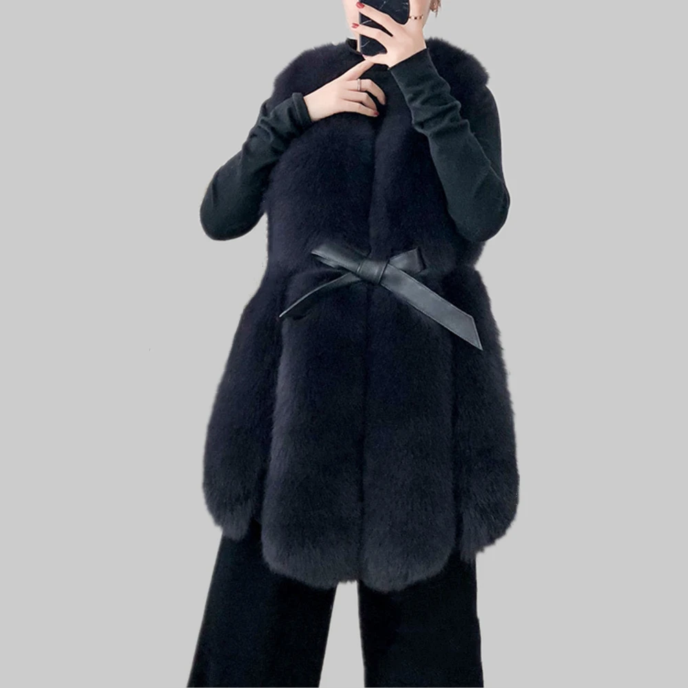 Women Winter Overcoat Fashion Sleeveless Thick Warm Faux Fur Vest Coat Casual Street Wear Faux Fox Fur Jacket Waistcoat