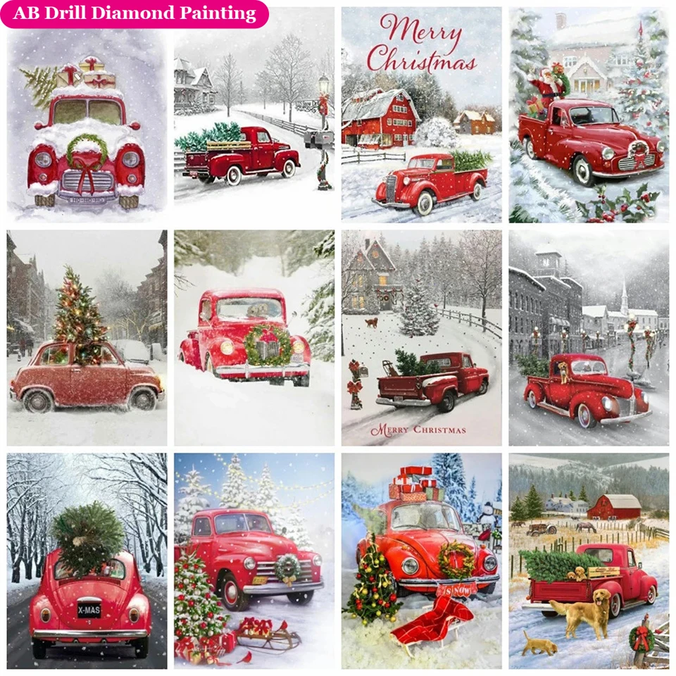 

New 5D DIY Full Scenery Snow Diamond Embroidery Car AB Diamond Painting Kits Christmas Tree Diamond Mosaic Christmas Decor Gifts