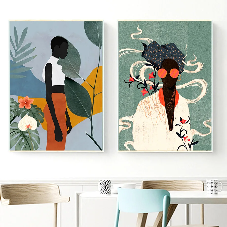 

Abstract Fashion Vintage Girl Flower Leaf Wall Art Canvas Painting Nordic Posters And Prints Wall Pictures For Living Room Decor