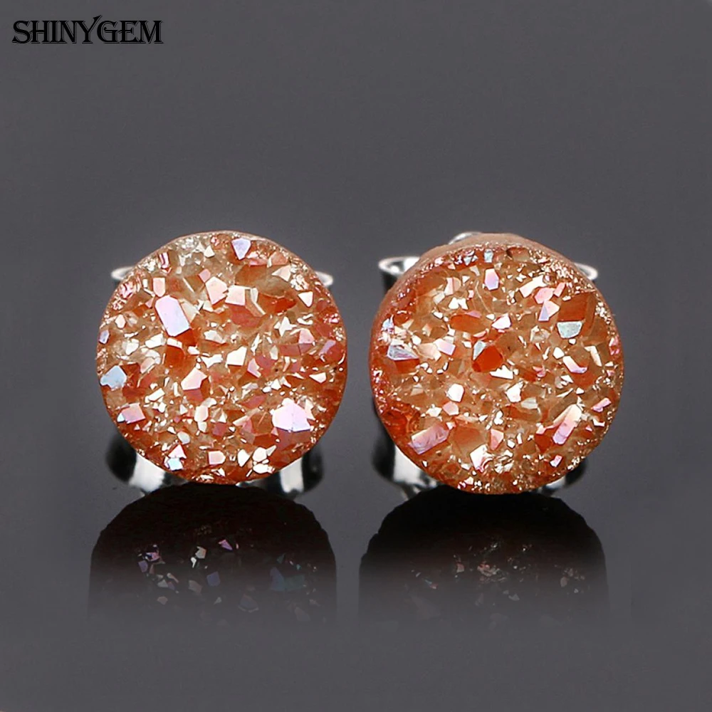Круглые серьги гвоздики ShinyGem 4 10 мм с натуральным сверкающим опалом и кристаллами