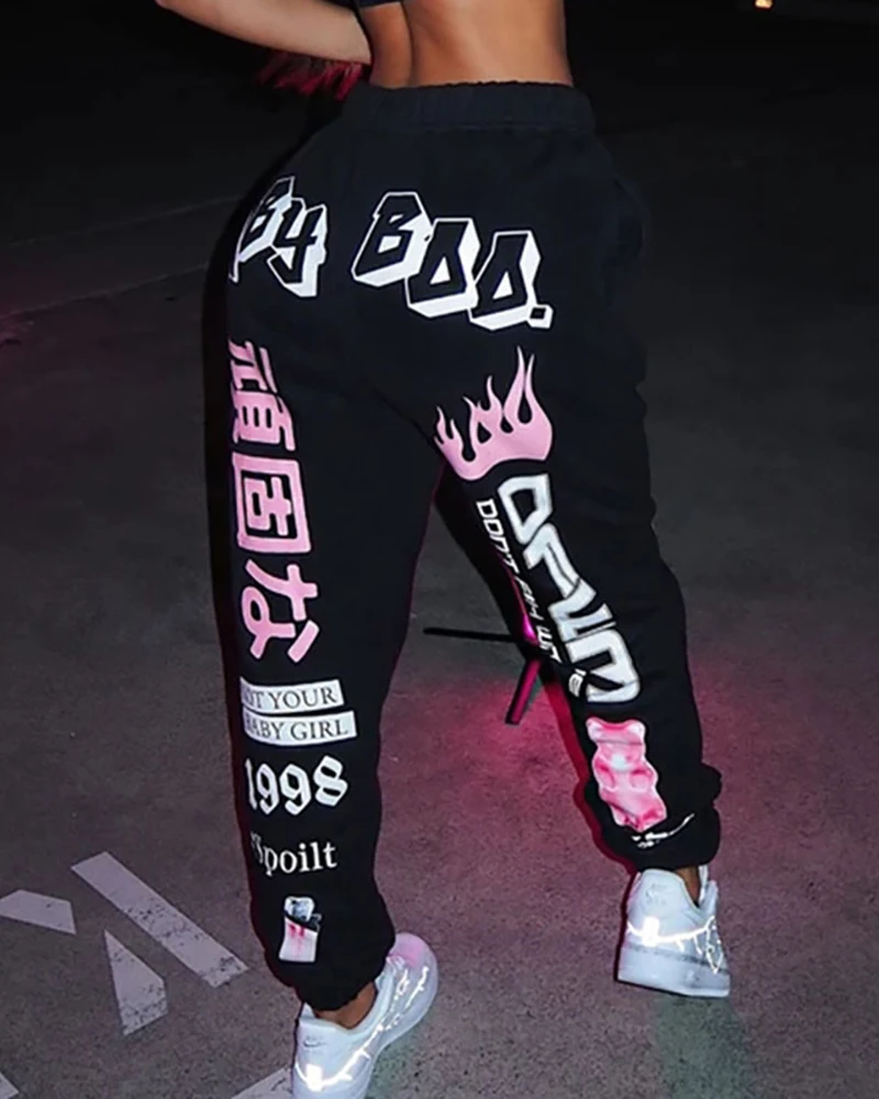 Шаровары женские с принтом букв и губ повседневные штаны-султанки графическим