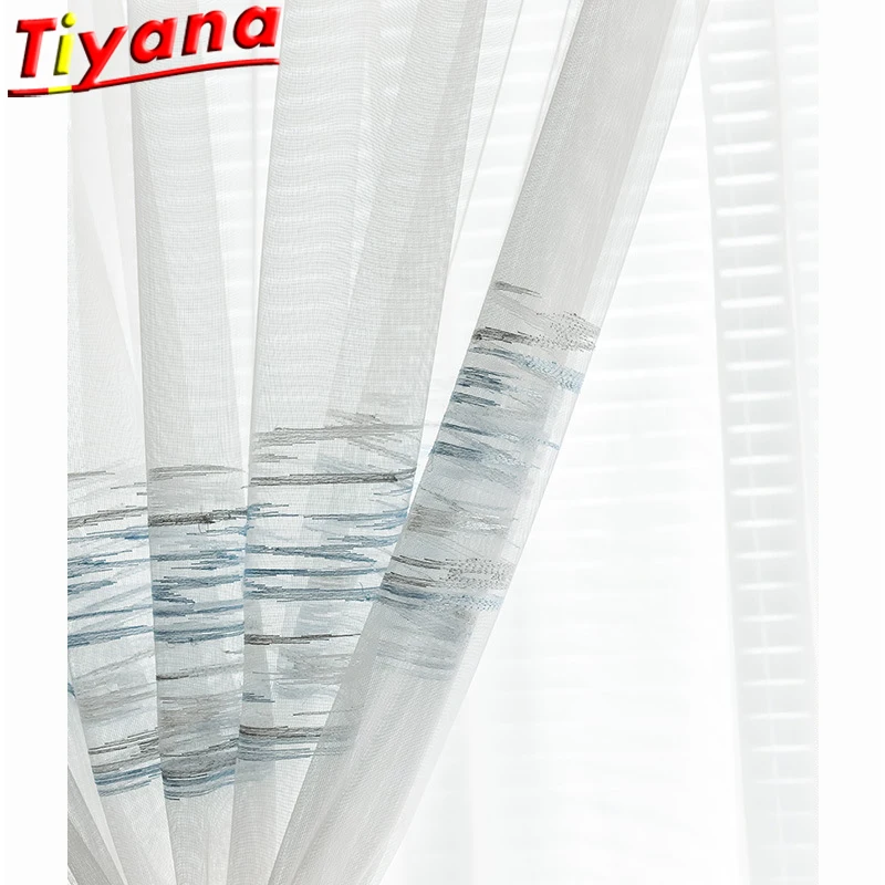 

Artistic Geometry Blue Water Ripple Tulle Curtains for Living Room Nordic Modern Window Drapes for Balcony X-HM362#30
