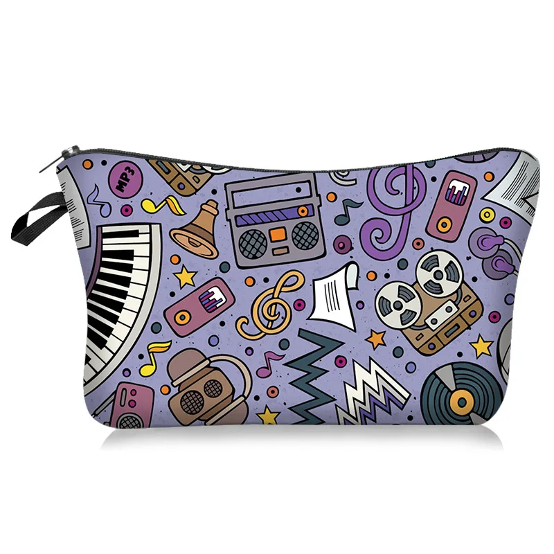 

Guitar Piano Print Pattern Portable Women Travel Storage Bag Toiletry Organize Cosmetic Bag Waterproof Female Make Up Bag