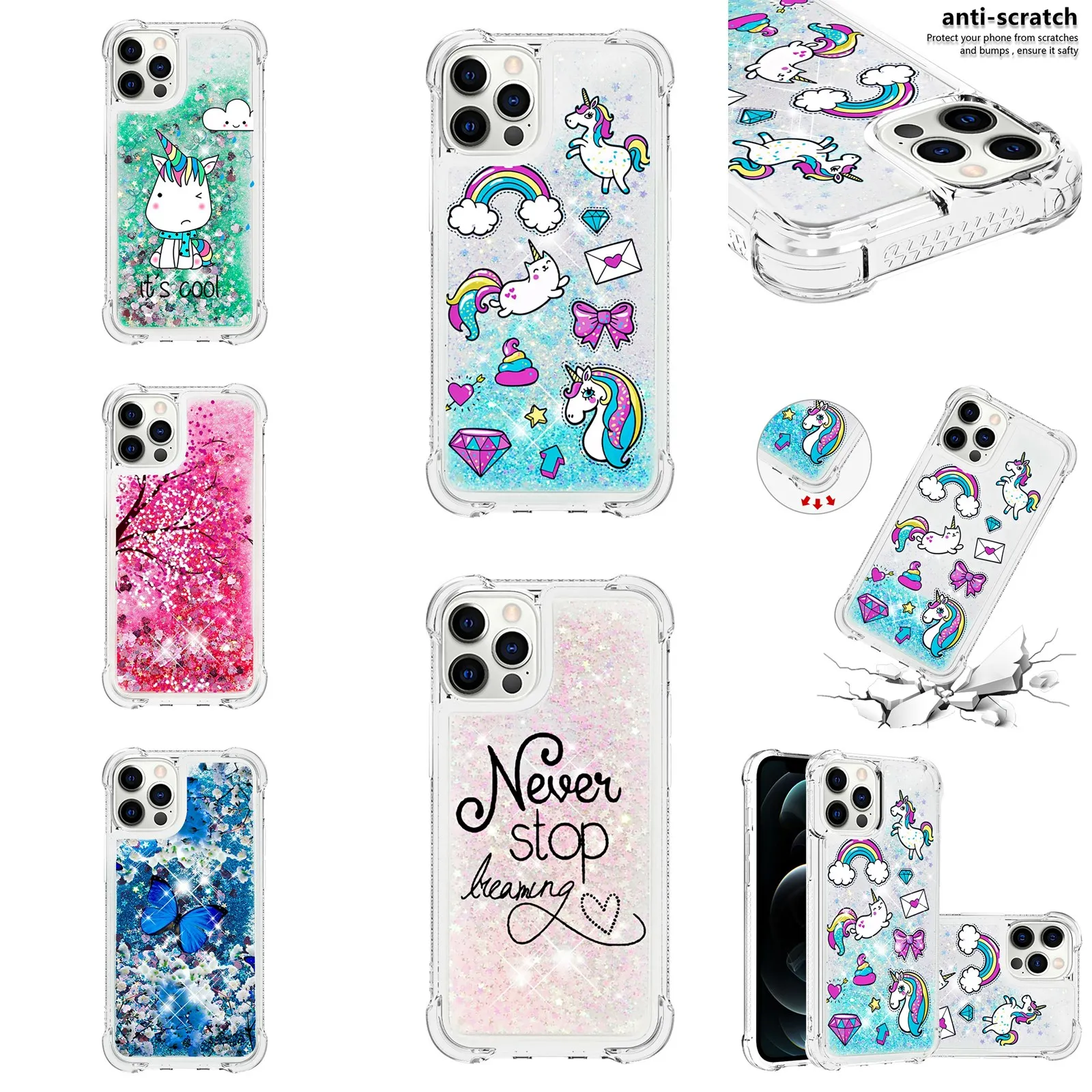 

Quicksand Phone Case for iPhone 12 Mini 11 Pro XS XR X XS MAX 6s 7 8 Plus 5s SE Dynamic Sequins Back Cover Cute Pattern Coque